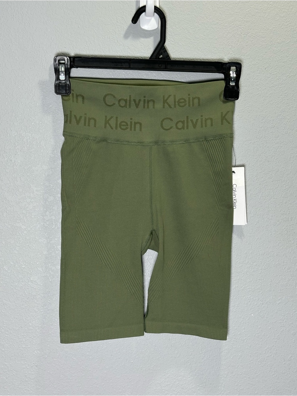 Calvin Klein Olive Green Seamless Bike Shorts with Logo Waistband
